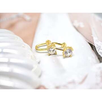Cubic Zirconia Ear Cuffs Hypoallergenic Non-Piercing Earrings