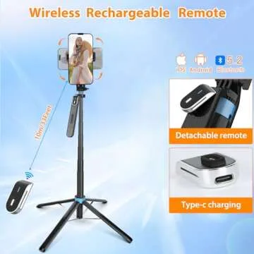 Eocean 71" Tall Selfie Stick Tripod Quadripod with Remote & with 360° Ballhead, Aluminum Alloy Extendable Cell Phone Tripod Stand, Travel Tripod Phone Holder Compatible with iPhone/Android/GoPro