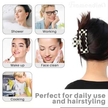 Framendino, 2 Pack Checkered Hair Clips Vintage Black-White Claws French Barrettes Jaw Non Slip Checkerboard Clamps Accessories for Women Girls Thick Thin