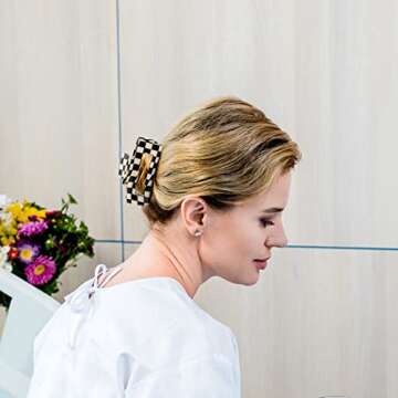 Framendino, 2 Pack Checkered Hair Clips Vintage Black-White Claws French Barrettes Jaw Non Slip Checkerboard Clamps Accessories for Women Girls Thick Thin