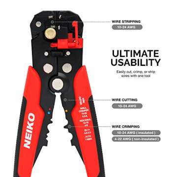 NEIKO 01924A 3-in-1 Automatic Wire Stripper, Cutter, and Crimping Tool, Auto Self-Adjusting Pliers that Cut up to 10 AWG