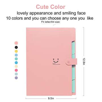 Forvencer Accordion File Organizer, Letter Size, 5 Pocket Expanding File Folder, Cute File Folder wi...