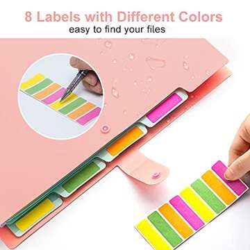 Forvencer Accordion File Organizer, Letter Size, 5 Pocket Expanding File Folder, Cute File Folder with Labels, Portable File Organizer for School Office Supplies, Folders for Documents, Pink