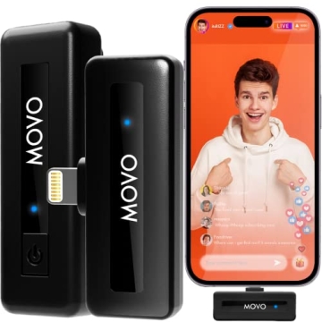 Movo Wireless Mini DI Wireless iPhone Microphone for Video Recording - Lavalier Mic for YouTube, Tik...