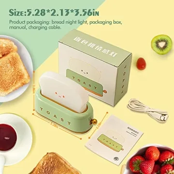 QANYI Desk Decor Toaster Lamp, Rechargeable Small Lamp with Smile Face Toast Bread Cute Toaster Shape Room Decor Night Light for Bedroom, Bedside, Living Room, Dining, Desk Decorations, Gift