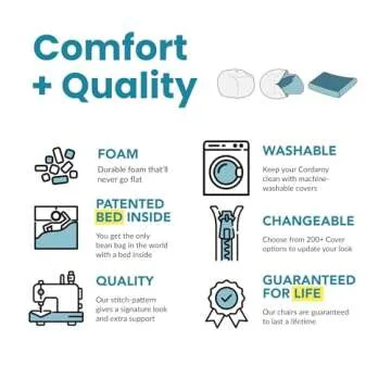 CordaRoy's Waterproof Bean Bag Protector - Removable Cover for Convertible Bean Bag Chair & Bed - Machine Washable & Dryer Safe - Fitted Bean Bag Protector - Queen Size