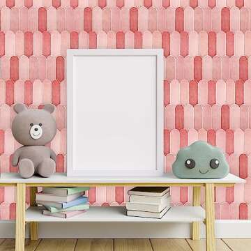 Miscasa Pink Peel and Stick Backsplash Tile, Self-Adhesive 3D Glossy Pink Tiles with Peacock Feather Design for Kitchen, Bathroom, and Cabinet Furniture, Waterproof and Removable Wall Tiles