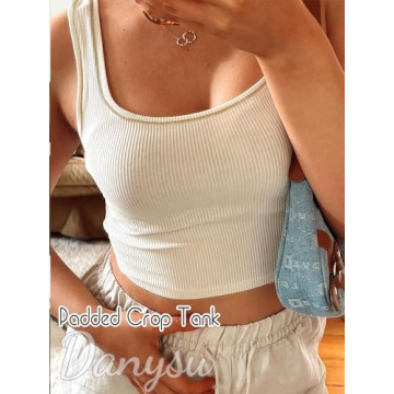 Danysu Cotton Rib Tank with Built-in Bra for Women