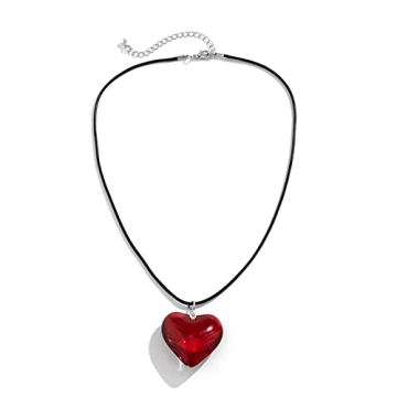 YURAOER Y2K Red Heart Necklace - Trendy Glass Jewelry Gift