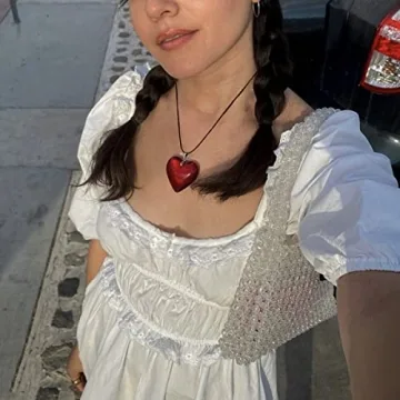 YURAOER Y2K Red Heart Necklace - Trendy Glass Jewelry Gift