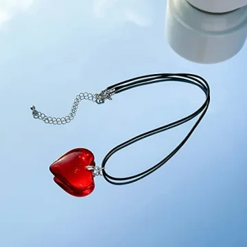 YURAOER Y2K Red Heart Necklace - Trendy Glass Jewelry Gift