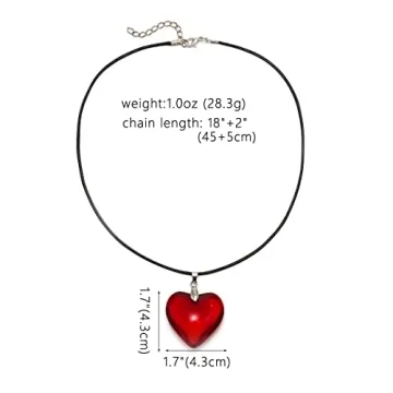 YURAOER Y2K Red Heart Necklace - Trendy Glass Jewelry Gift