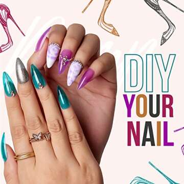 Makartt Acrylic Nails Kit: Short Stiletto Press on Set, 240PCS Almond Soak-Off Full Cover Soft Gel Tips, with 4PCS Glues and File, Pump-Ups Nail for DIY Home Salon Use