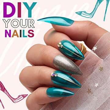 Makartt Acrylic Nails Kit: Short Stiletto Press on Set, 240PCS Almond Soak-Off Full Cover Soft Gel Tips, with 4PCS Glues and File, Pump-Ups Nail for DIY Home Salon Use