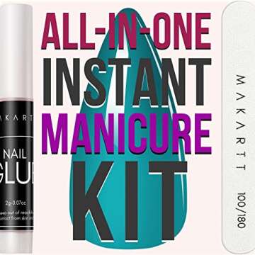 Makartt Acrylic Nails Kit: Short Stiletto Press on Set, 240PCS Almond Soak-Off Full Cover Soft Gel Tips, with 4PCS Glues and File, Pump-Ups Nail for DIY Home Salon Use