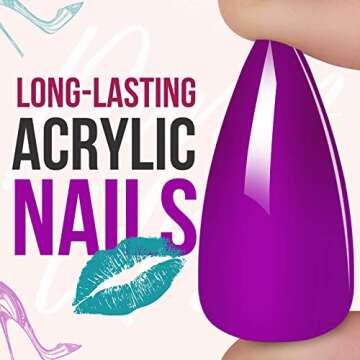 Makartt Acrylic Nails Kit: Short Stiletto Press on Set, 240PCS Almond Soak-Off Full Cover Soft Gel Tips, with 4PCS Glues and File, Pump-Ups Nail for DIY Home Salon Use