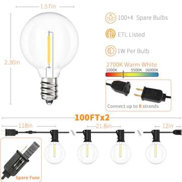 Svater Outdoor String Lights 200 FT, Patio Lights with 104 Shatterproof LED Bulbs, Commercial Grade ...
