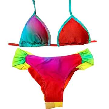 Brazilian Bikini Swimsuit Women Beachwear Bathing Suit - Triangle Bikini Tie Side Top and Regular Bottom - Two Piece Swimsuit for Women Booty Lift (Medium (4-6), Tie Dye Colorful)
