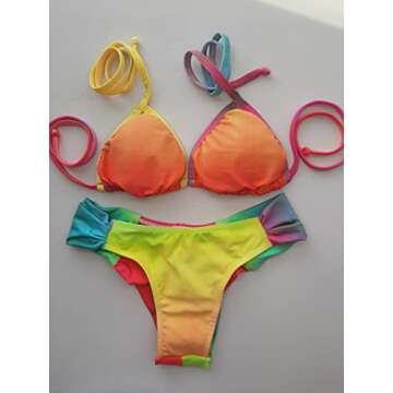 Brazilian Bikini Swimsuit Women Beachwear Bathing Suit - Triangle Bikini Tie Side Top and Regular Bottom - Two Piece Swimsuit for Women Booty Lift (Medium (4-6), Tie Dye Colorful)