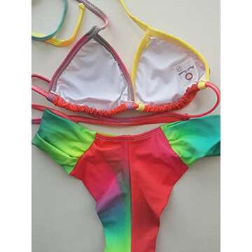 Brazilian Bikini Swimsuit Women Beachwear Bathing Suit - Triangle Bikini Tie Side Top and Regular Bottom - Two Piece Swimsuit for Women Booty Lift (Medium (4-6), Tie Dye Colorful)