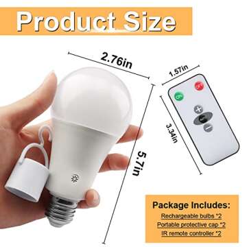 Texsens-Rechargeable-LED-Emergency-Light-Bulb, 7W 600LM 3000K E26 Battery Powered Lamp with Hooks & ...