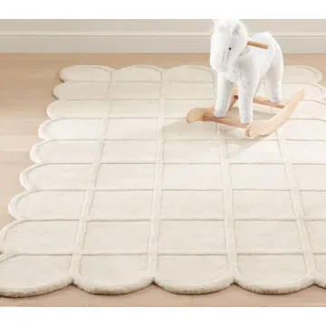 Anthrofy Selena Scallop Area Rug – Elegant 5' Handmade Wool Rug in Beige – Anti-Skid Design for ...