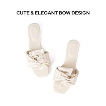 MUSSHOE Square Toe Sandals for Women | Dressy Summer Slip-Ons with Bowknot