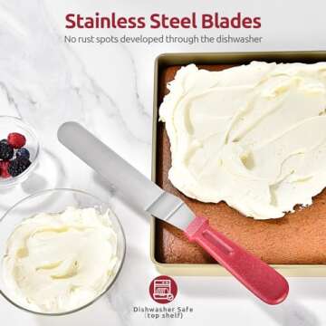 Icing Spatula, U-Taste Offset Spatula Set with 6", 8", 10" Blade, 18/0 Stainless Steel with PP Plastic Handle Angled Cake Decorating Frosting Spatula Set of 3 (Red)