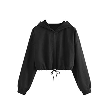 SweatyRocks Women's Long Sleeve Full Zip Drawstring Crop Hoodie Sweatshirt Jacket - Lightweight & St...