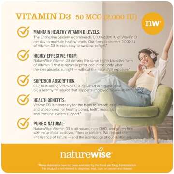 NatureWise Vitamin D3 2000 IU Softgels for Health Support