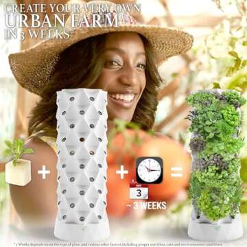 Nutraponics Hydroponics Tower - Hydroponics Growing System for Indoor Herbs, Fruits and Vegetables - Aeroponic Tower with Hydrating Pump, Timer, Adapter, Seeding Bed & Net Pots (Aqua 80)