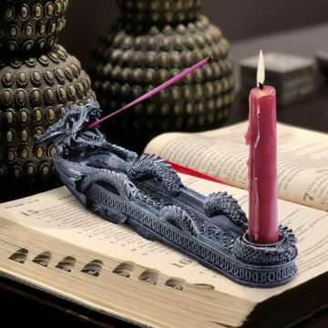 Design Toscano Dragon of Trelawny Manor Gothic Incense Burner and Candle Holder Statue, 10 Inch, Gre...