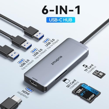 ZMUIPNG 6 in 1 USB C Hub - Enhance Device Connectivity