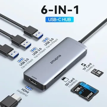 ZMUIPNG 6 in 1 USB C Hub - Enhance Device Connectivity