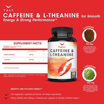 VALI Caffeine 50mg & L Theanine 100mg - Caffeine Pills & L-Theanine for Smart Smooth Energy & Focus ...