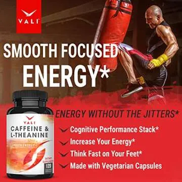 VALI Caffeine 50mg & L Theanine 100mg - Caffeine Pills & L-Theanine for Smart Smooth Energy & Focus Supplement. Nootropic Brain Booster Cognitive Support Stack & Focused Clarity. 120 Veggie Capsules