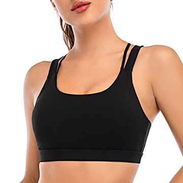RUNNING GIRL Sports Bra for Women, Sexy Crisscross Back Medium Support Padded Strappy Yoga Bra with Removable Cups(2784 Black S)
