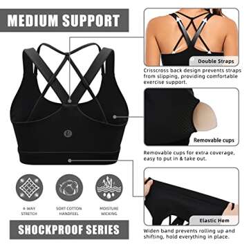 RUNNING GIRL Sports Bra for Women, Sexy Crisscross Back Medium Support Padded Strappy Yoga Bra with Removable Cups(2784 Black S)