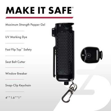 SABRE Safe Escape 3-In-1 Pepper Gel With Window Breaker Seat Belt Cutter, Maximum Strength Pepper Sp...