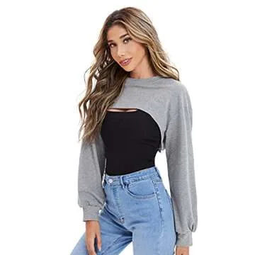 Stylish Verdusa Women's Asymmetrical Crop Sweatshirt - Grey L