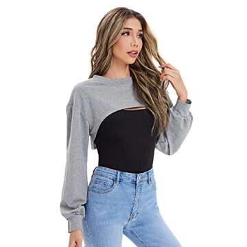 Stylish Verdusa Women's Asymmetrical Crop Sweatshirt - Grey L
