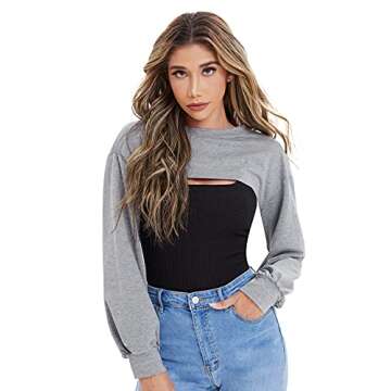 Stylish Verdusa Women's Asymmetrical Crop Sweatshirt - Grey L