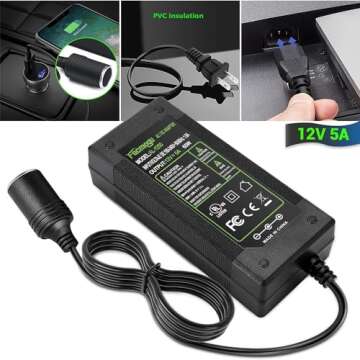 Facmogu 60W 12V 5A AC to DC Car Converter, AC 100-240V to DC 12V Car Cigarette Lighter Socket Power Supply Adapter, Power Converter for Car Fan Car Air Purifier Car MP3 Other Car Devices Under 60W
