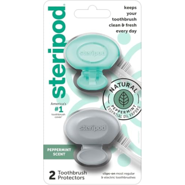 Steripod Minty Glitter Toothbrush Protectors - 2 Pack, Travel-Friendly & Hygienic