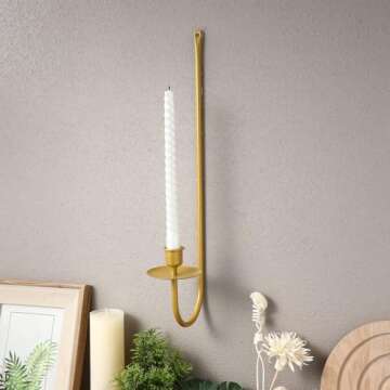 Gold Candle Sconces Wall Decor Set of 2 Metal Wall Candle Holders Gold Wall Decor Baptismal Candle H...