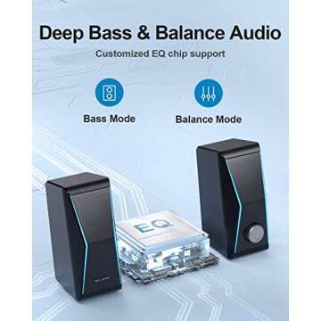 Computer Speakers, Dynamic RGB PC Speakers, Bluetooth 5.0 HiFi Computer Speakers for Desktop with 2 Bass Diaphragms & 4 Speaker Units, USB Powered & 3.5mm AUX Cable for PC Laptop Monitor Tablet Phone