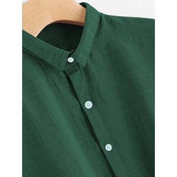 Milumia Women's Collar Lantern Short Sleeve Pleated Hem Button Down Work Blouse Shirt Top Dark Green...