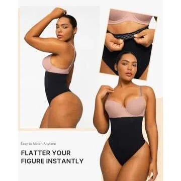 SHAPELLX Womens Shapewear Thong Tummy Control Seamless Waist Slimmer Panties Waist Cincher Shapewear Girdle Body Shaper Black