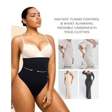 SHAPELLX Womens Shapewear Thong Tummy Control Seamless Waist Slimmer Panties Waist Cincher Shapewear Girdle Body Shaper Black
