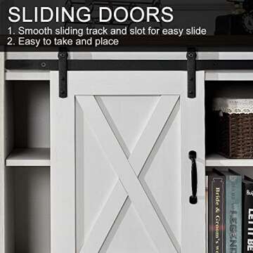 AMERLIFE TV Stand Sliding Barn Door Modern&Farmhouse Wood Entertainment Center, Storage Cabinet Tabl...